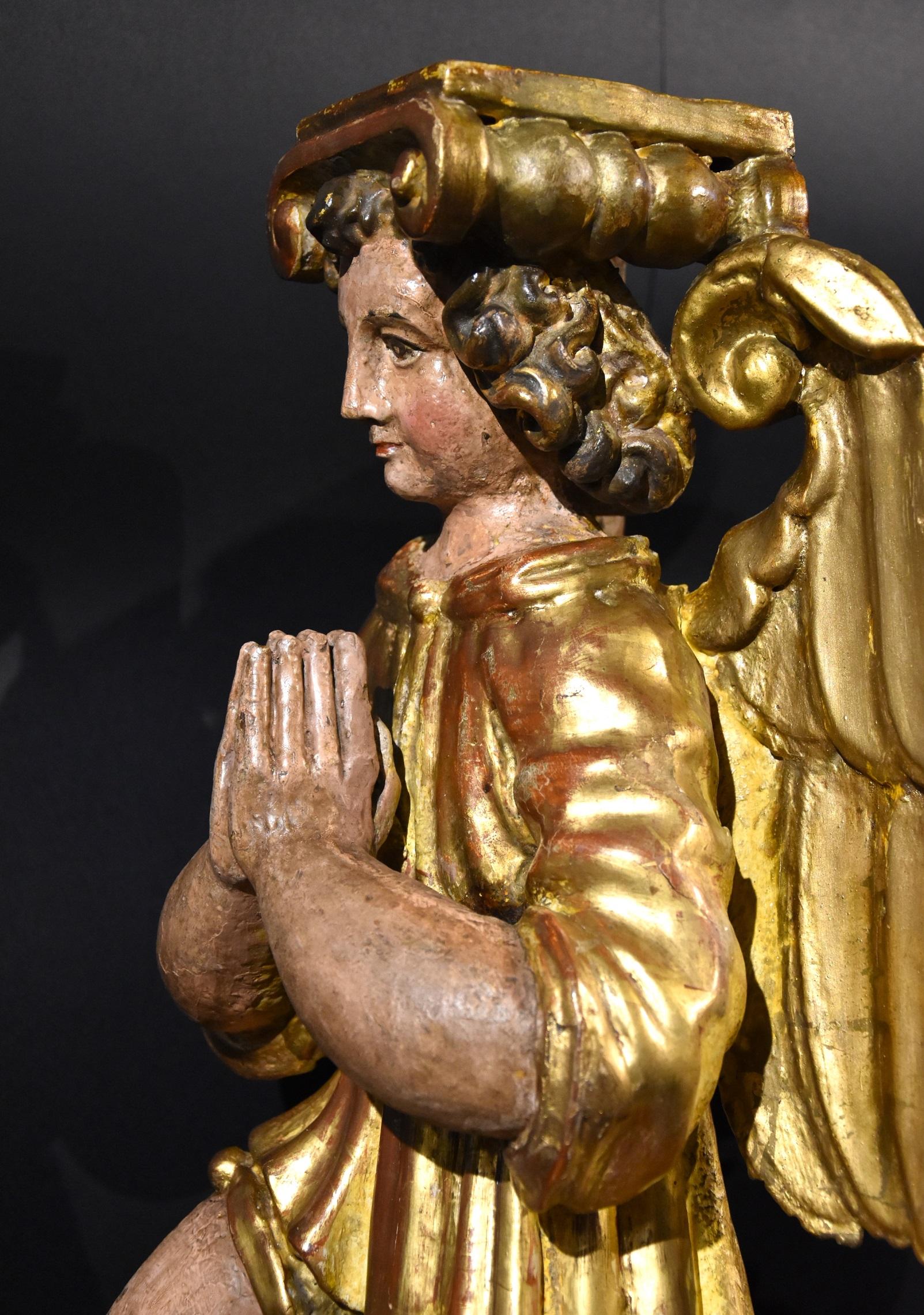Pareja Esculturas Ángeles Alados Madera Toscana Siglo XVII Siglo XVIII Antiguo maestro Oro Arte en venta 13