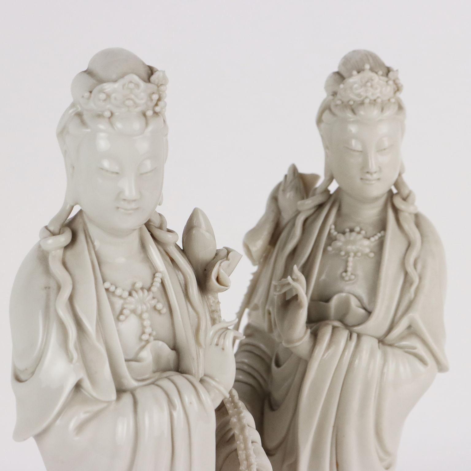 Mid-Century Modern Pair of Sculptures Guanyin Ceramic China, 1912-1949 For Sale