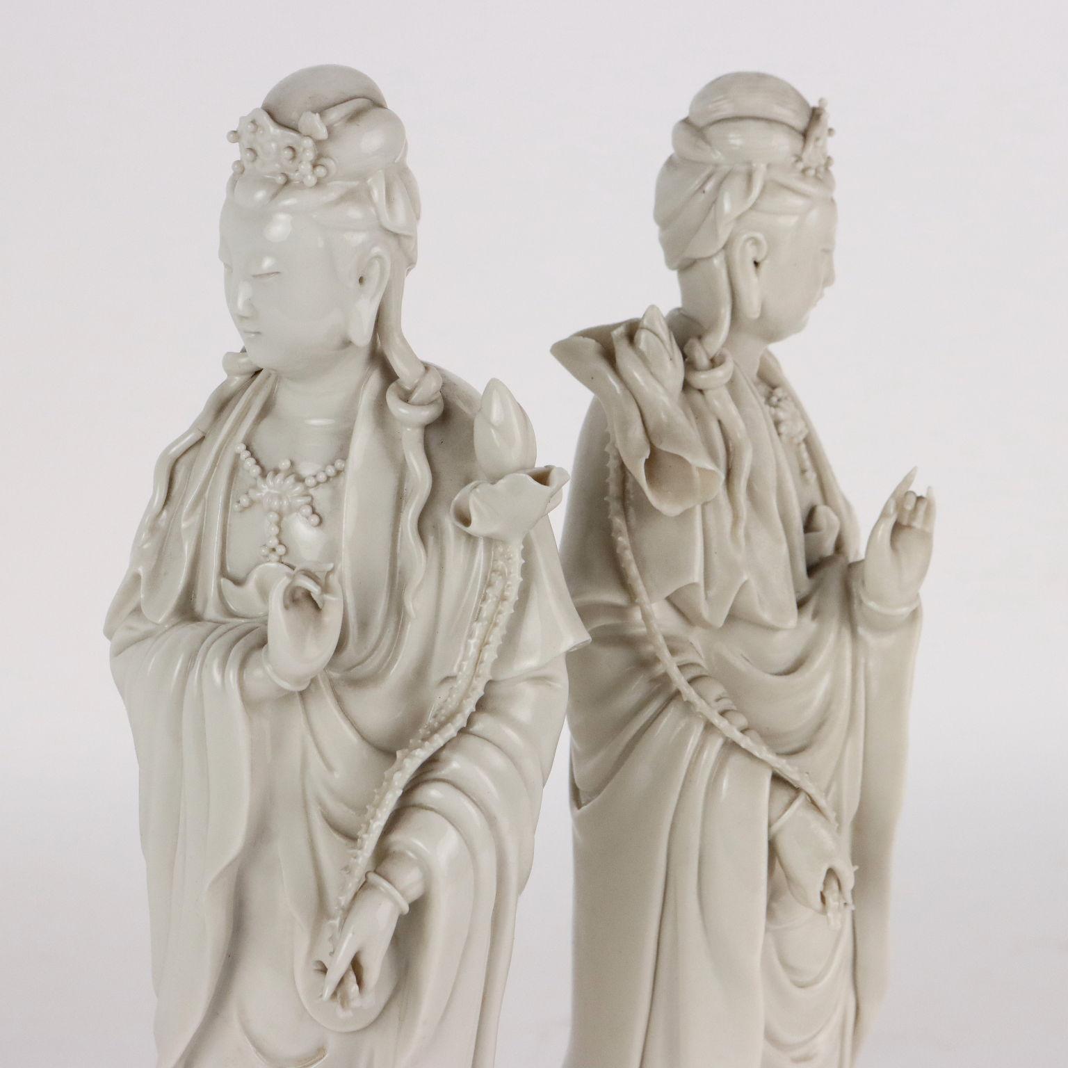 Italian Pair of Sculptures Guanyin Ceramic China, 1912-1949 For Sale