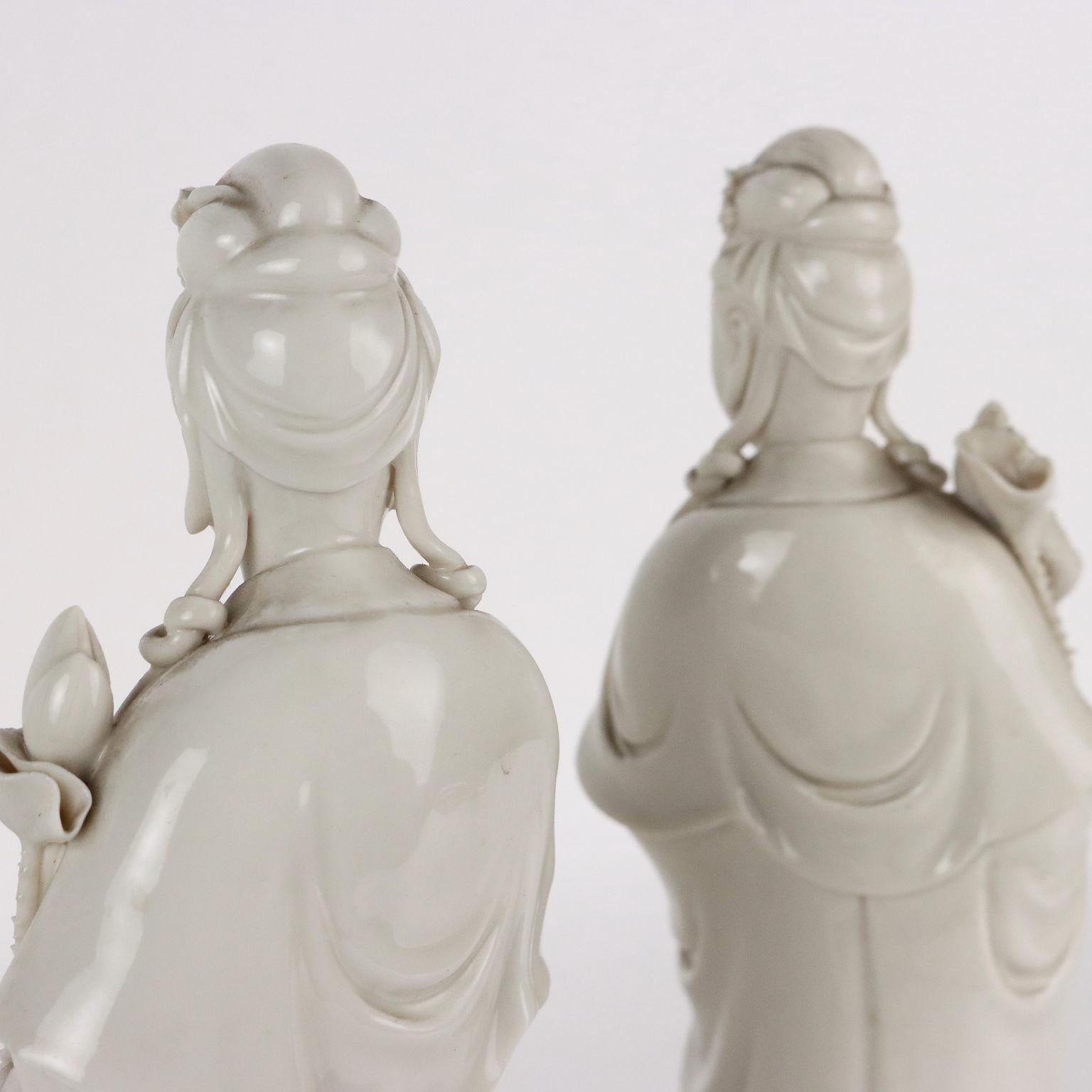 Pair of Sculptures Guanyin Ceramic China, 1912-1949 For Sale 1