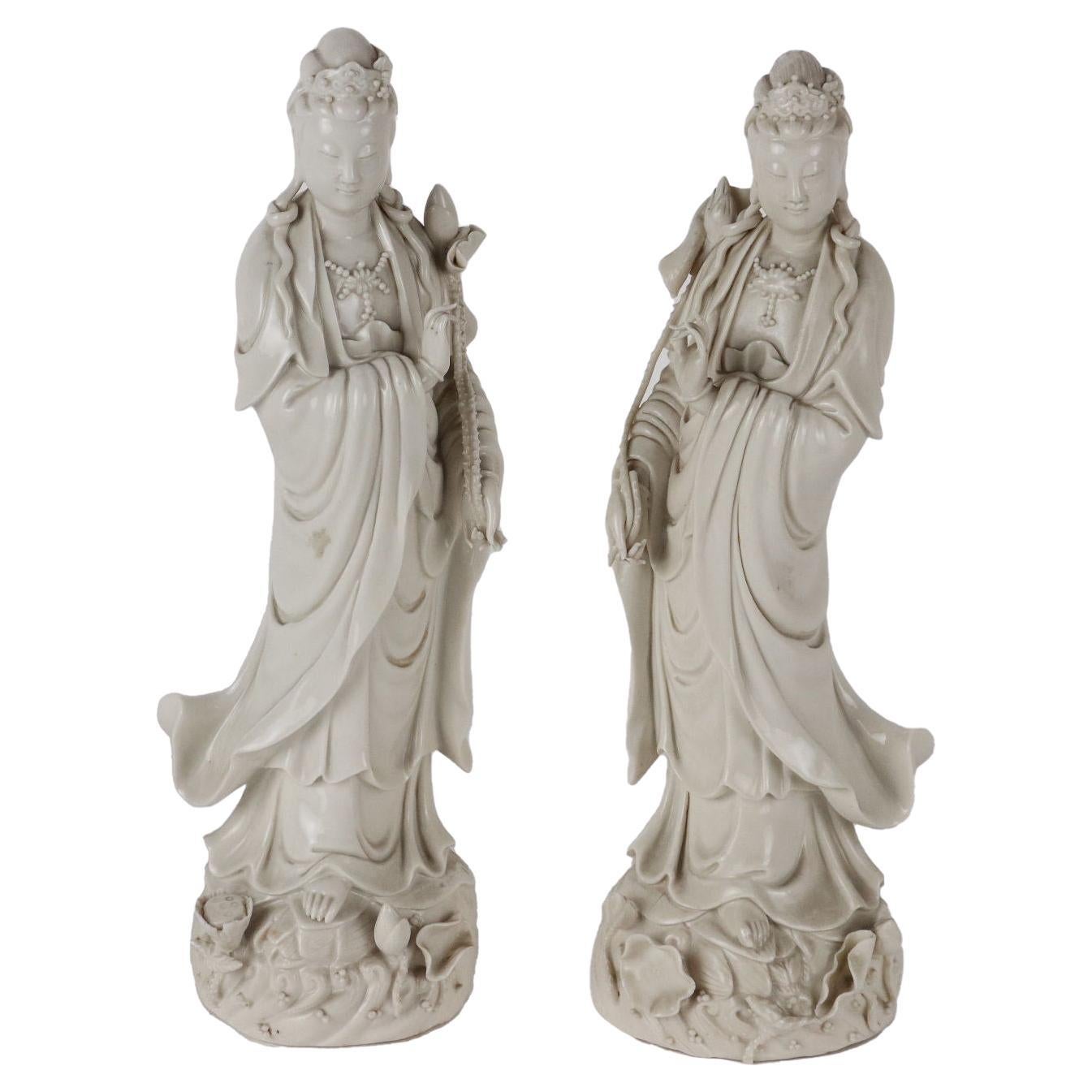 Pair of Sculptures Guanyin Ceramic China, 1912-1949 For Sale