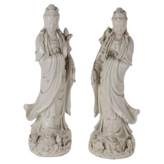Pair of Sculptures Guanyin Ceramic China, 1912-1949