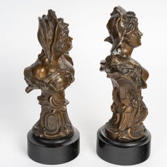 Pair of Sculptures in Regule, Wooden Base, Art Nouveau, 1900.