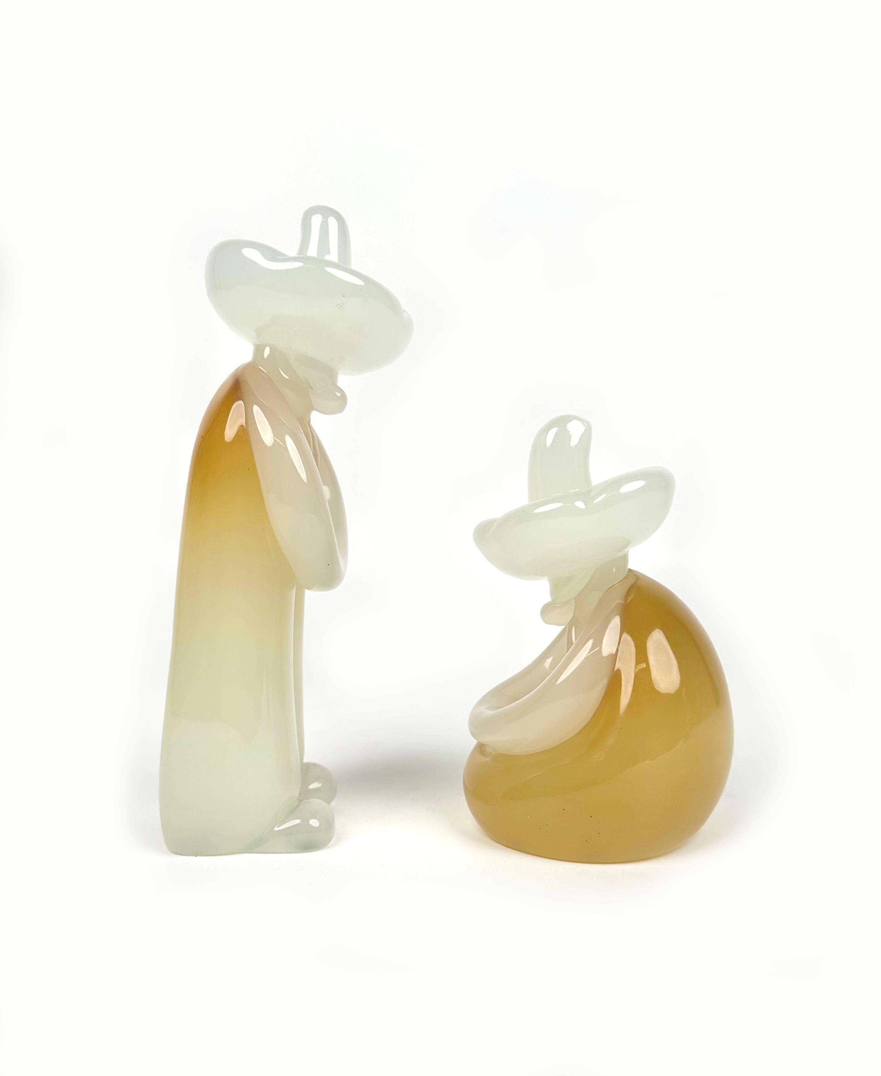 Mid-Century Modern Pair of Sculptures Mexican in Murano Glass by Archimede Seguso, Italy, 1970s For Sale