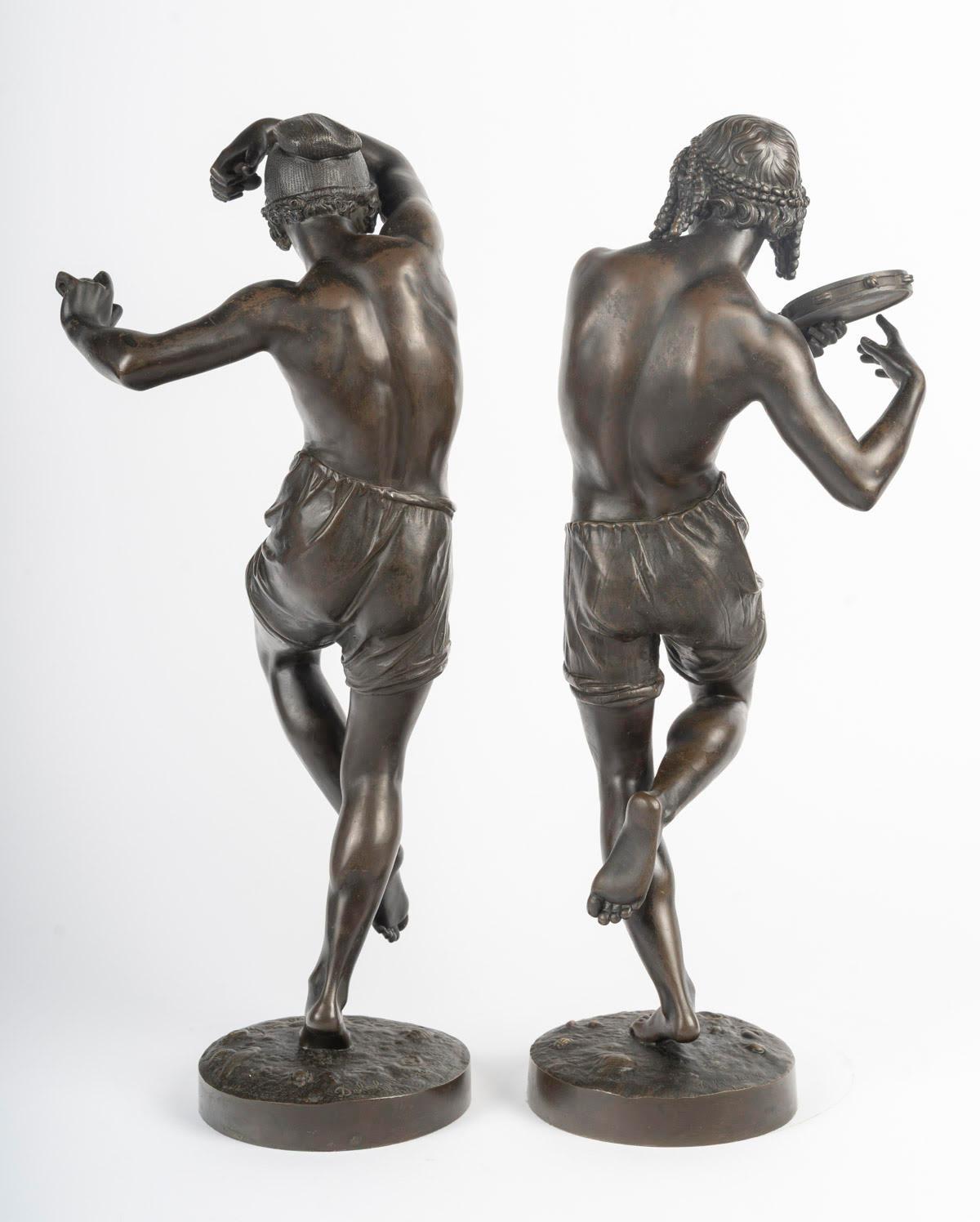 Bronzo Coppia di sculture di due ballerine napoletane in bronzo di Francisque Duret. in vendita