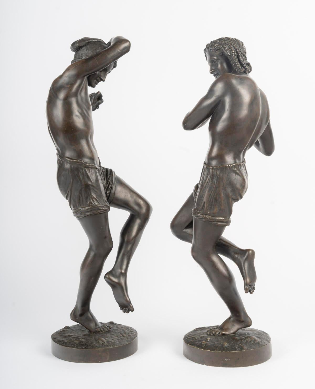 Coppia di sculture di due ballerine napoletane in bronzo di Francisque Duret. in vendita 1