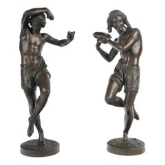 Coppia di sculture di due ballerine napoletane in bronzo di Francisque Duret.