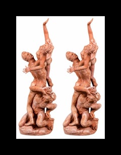 Coppia di sculture "Ratto delle Sabine" in terracotta del XX secolo H. 100 cm