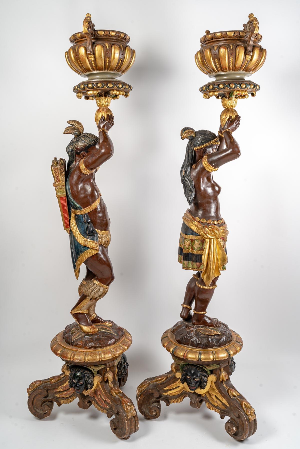 Pair of Sculptures Representing American Indians Forming a Planter For Sale 2