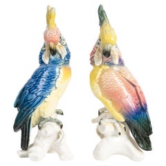 Antique Pair of Sculptures Representing Parrots, Early 20th Century.