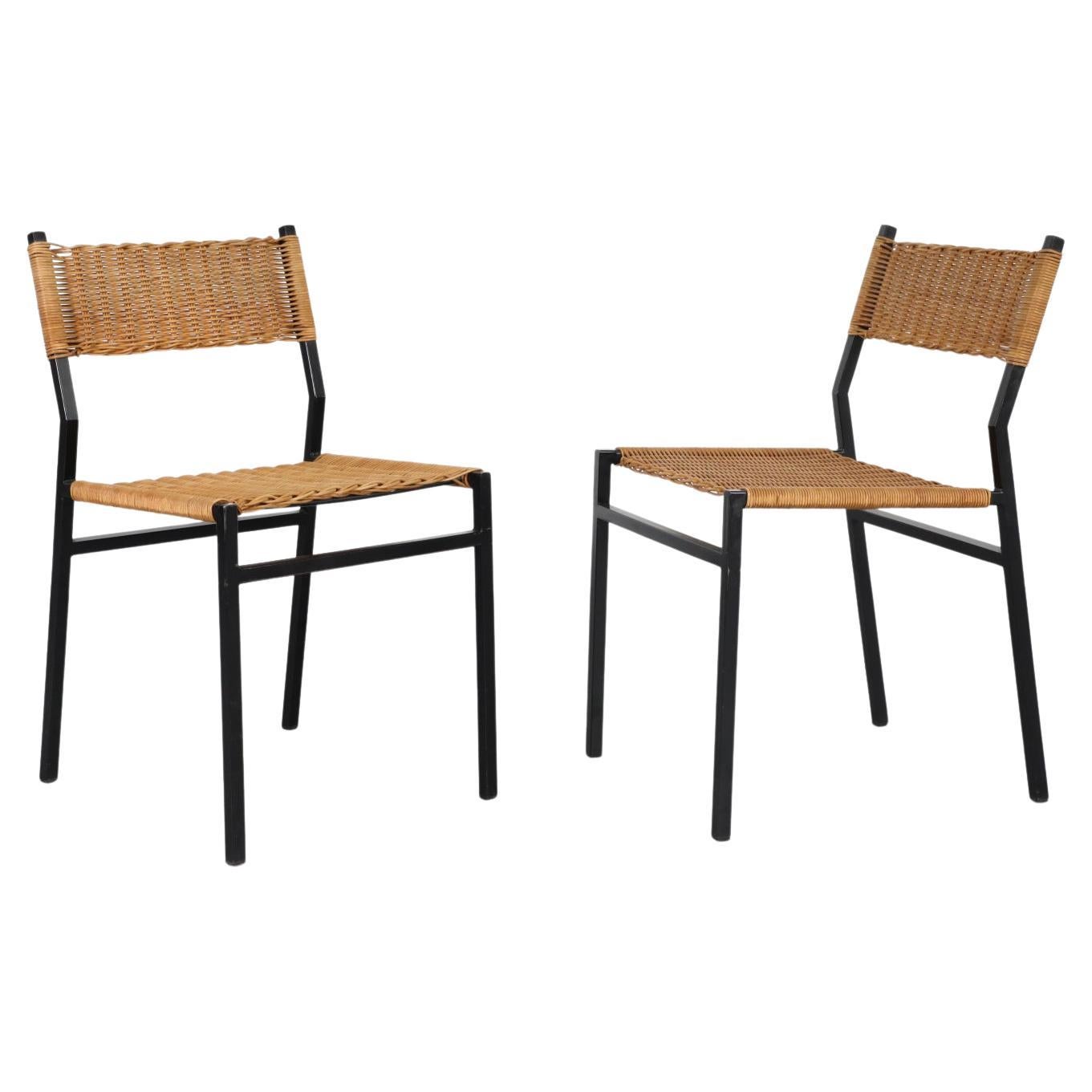 Pair of "SE 05" Rattan Dining Chairs by Martin Visser For 't Spectrum, 1960