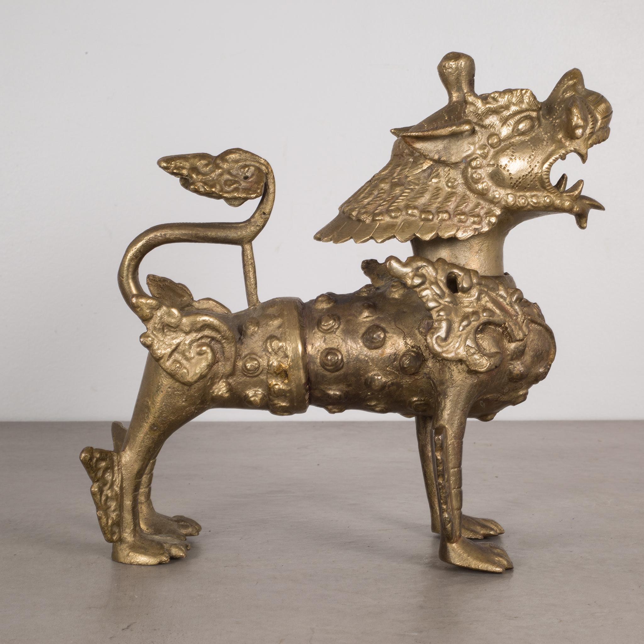 Pair of SE Asian Brass Temple Dogs, circa 1950-1970 5