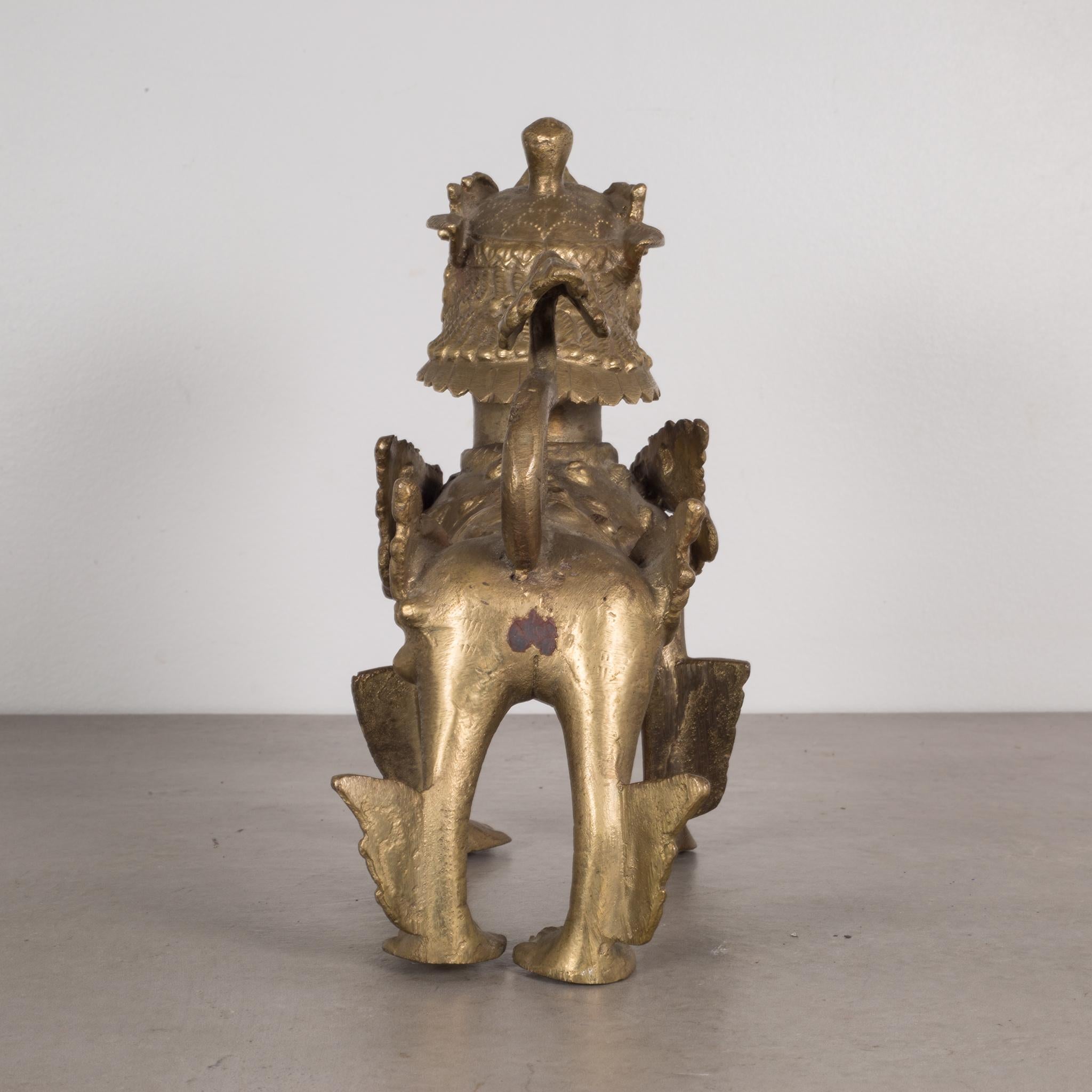 Pair of SE Asian Brass Temple Dogs, circa 1950-1970 6