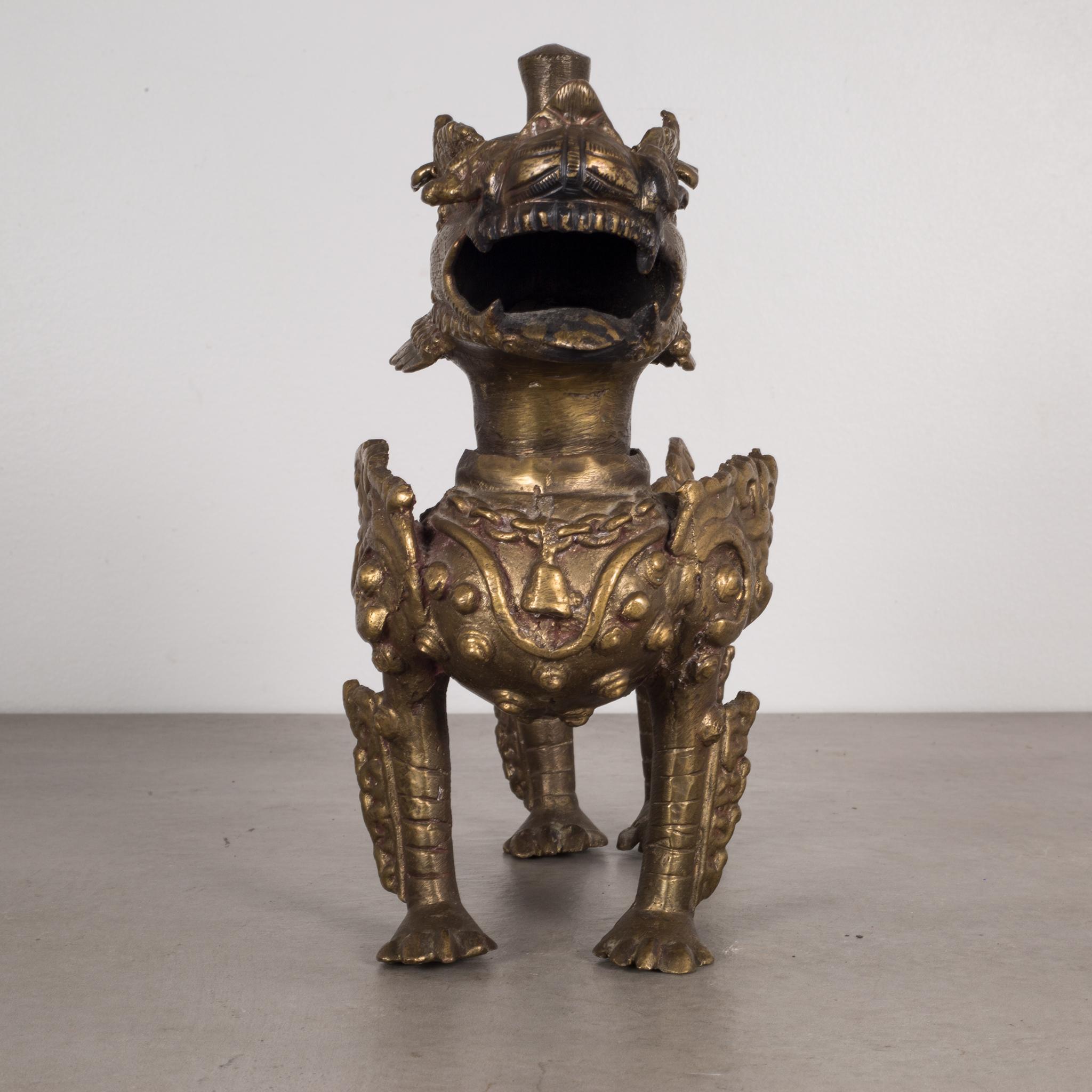 Cambodian Pair of SE Asian Brass Temple Dogs, circa 1950-1970