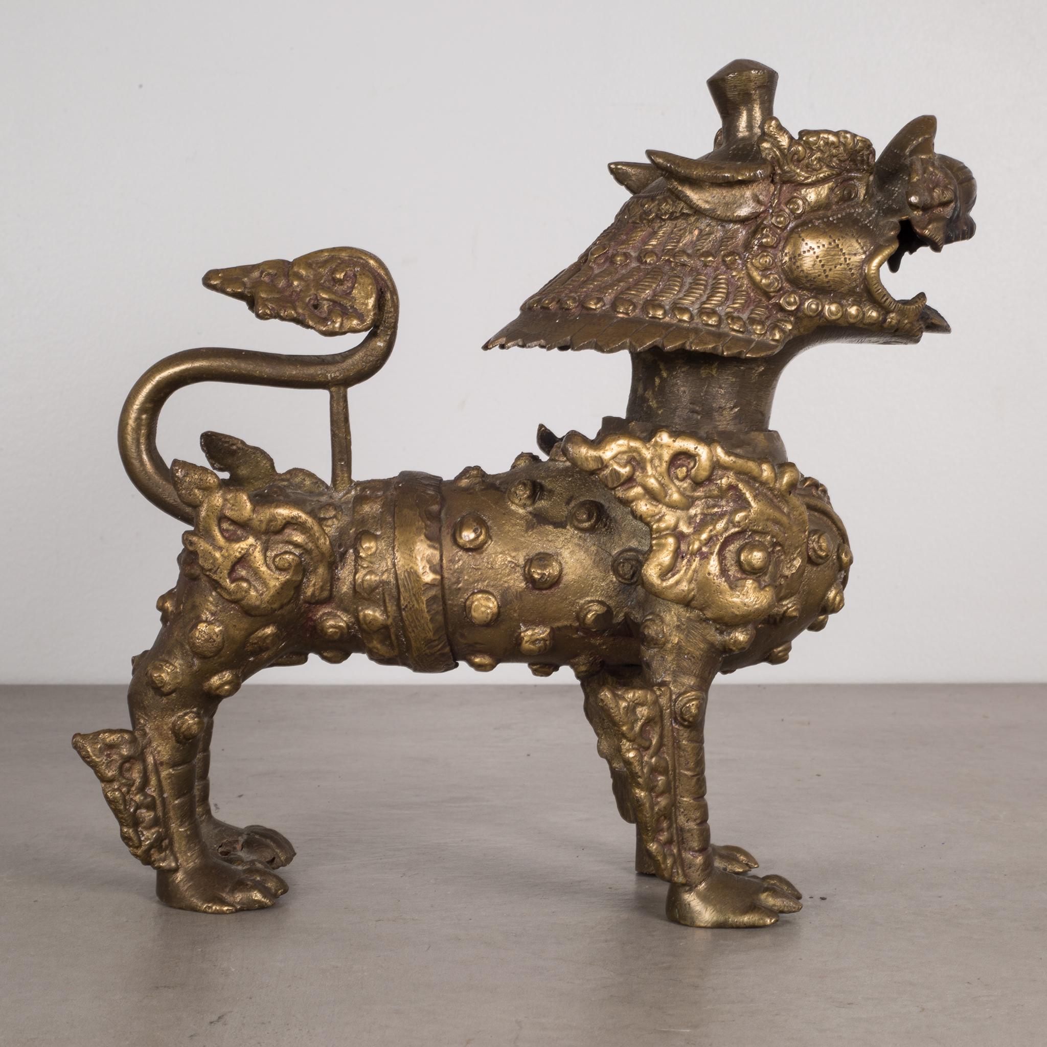 Pair of SE Asian Brass Temple Dogs, circa 1950-1970 In Good Condition In San Francisco, CA