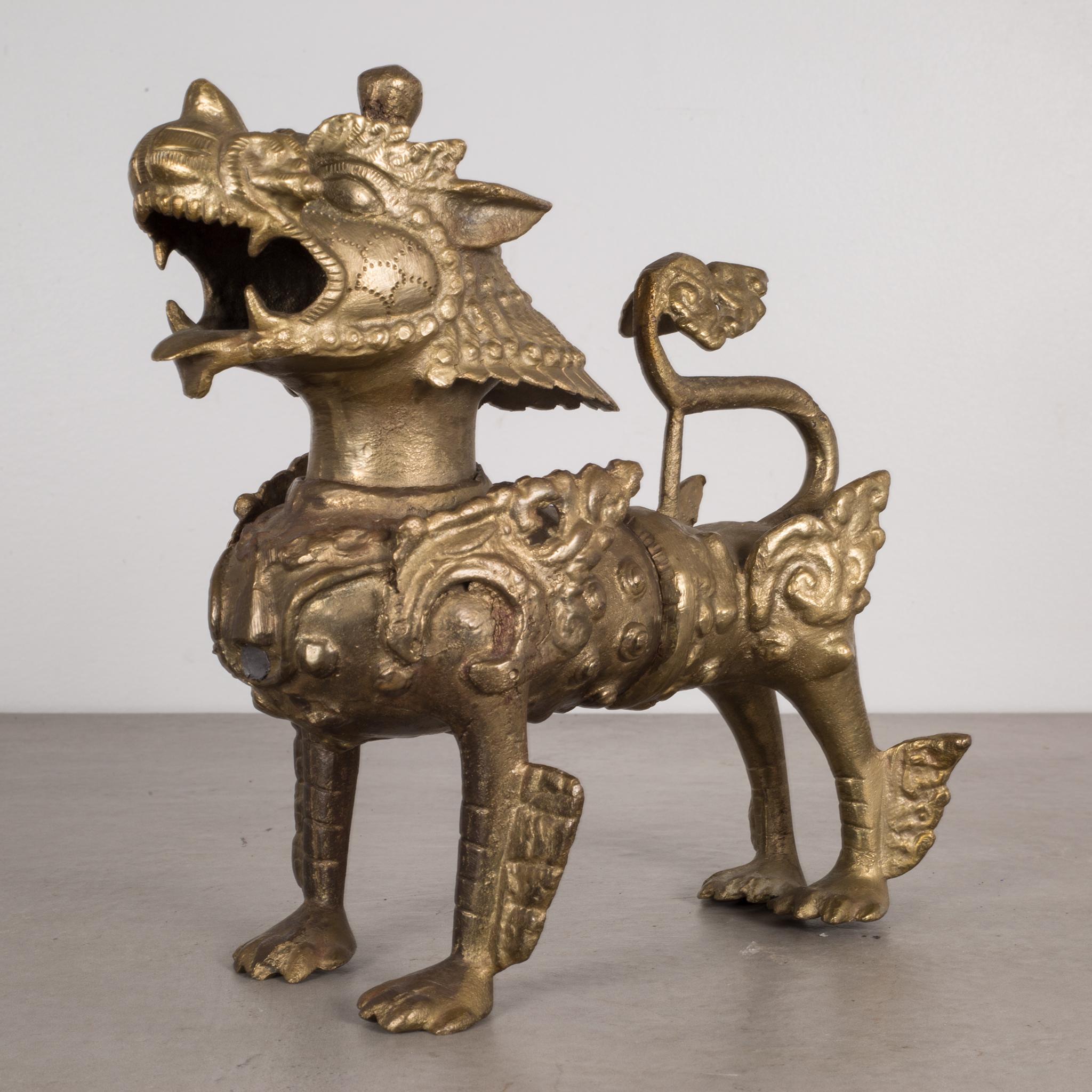 Pair of SE Asian Brass Temple Dogs, circa 1950-1970 2
