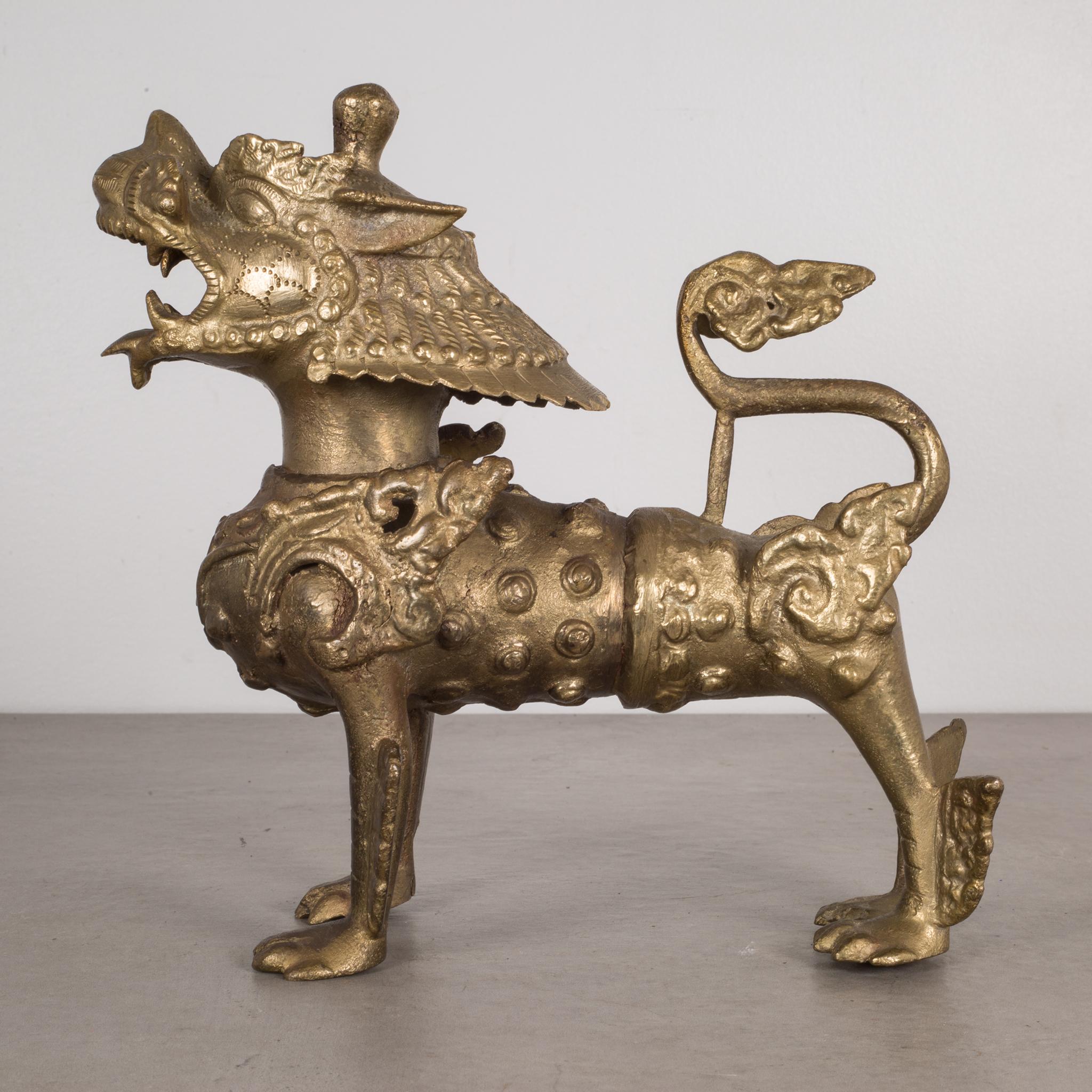 Pair of SE Asian Brass Temple Dogs, circa 1950-1970 3