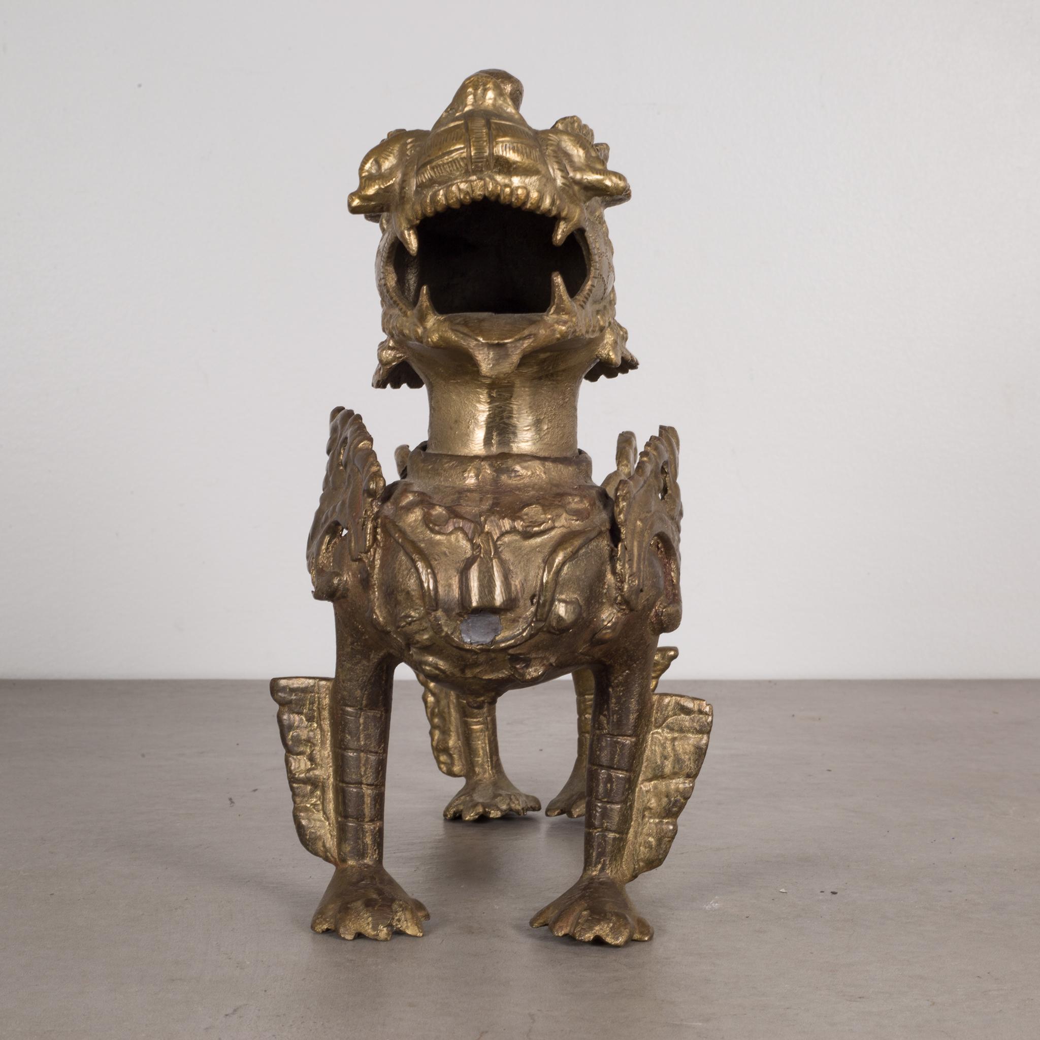 Pair of SE Asian Brass Temple Dogs, circa 1950-1970 4