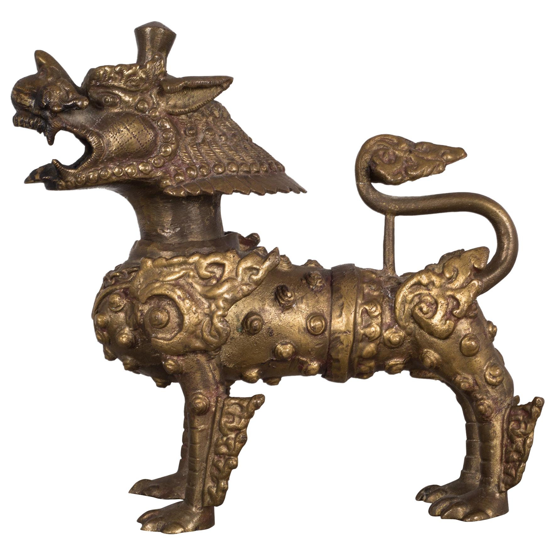 Pair of SE Asian Brass Temple Dogs, circa 1950-1970