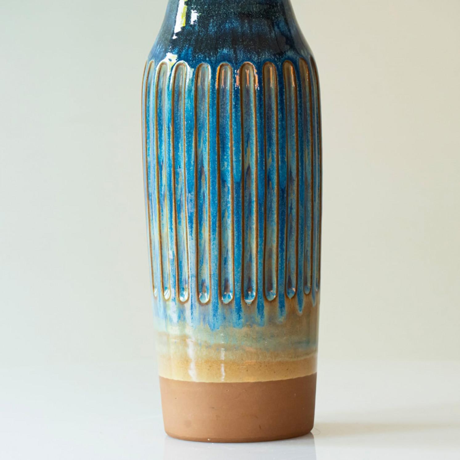 Pair of Sea Blue nd Brown Ceramic Table Lamps, Lampshade by R. Houben in vendita 2