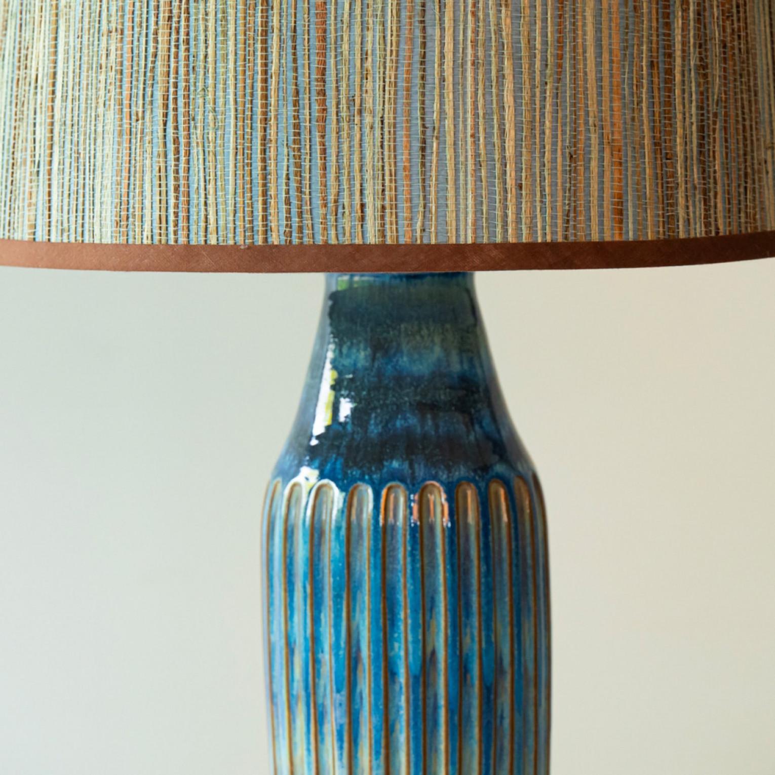 Pair of Sea Blue nd Brown Ceramic Table Lamps, Lampshade by R. Houben in vendita 3