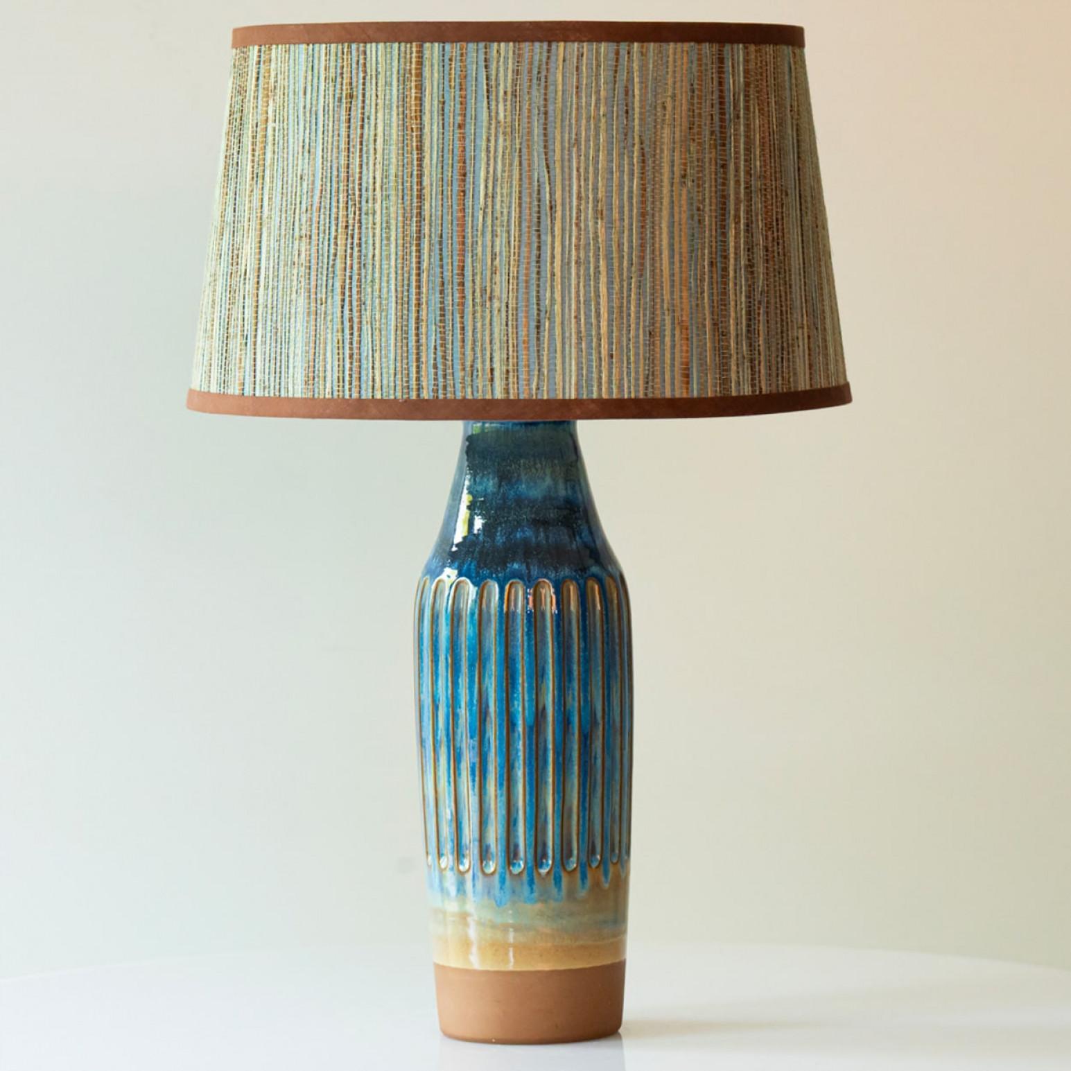 Pair of Sea Blue nd Brown Ceramic Table Lamps, Lampshade by R. Houben in vendita 4