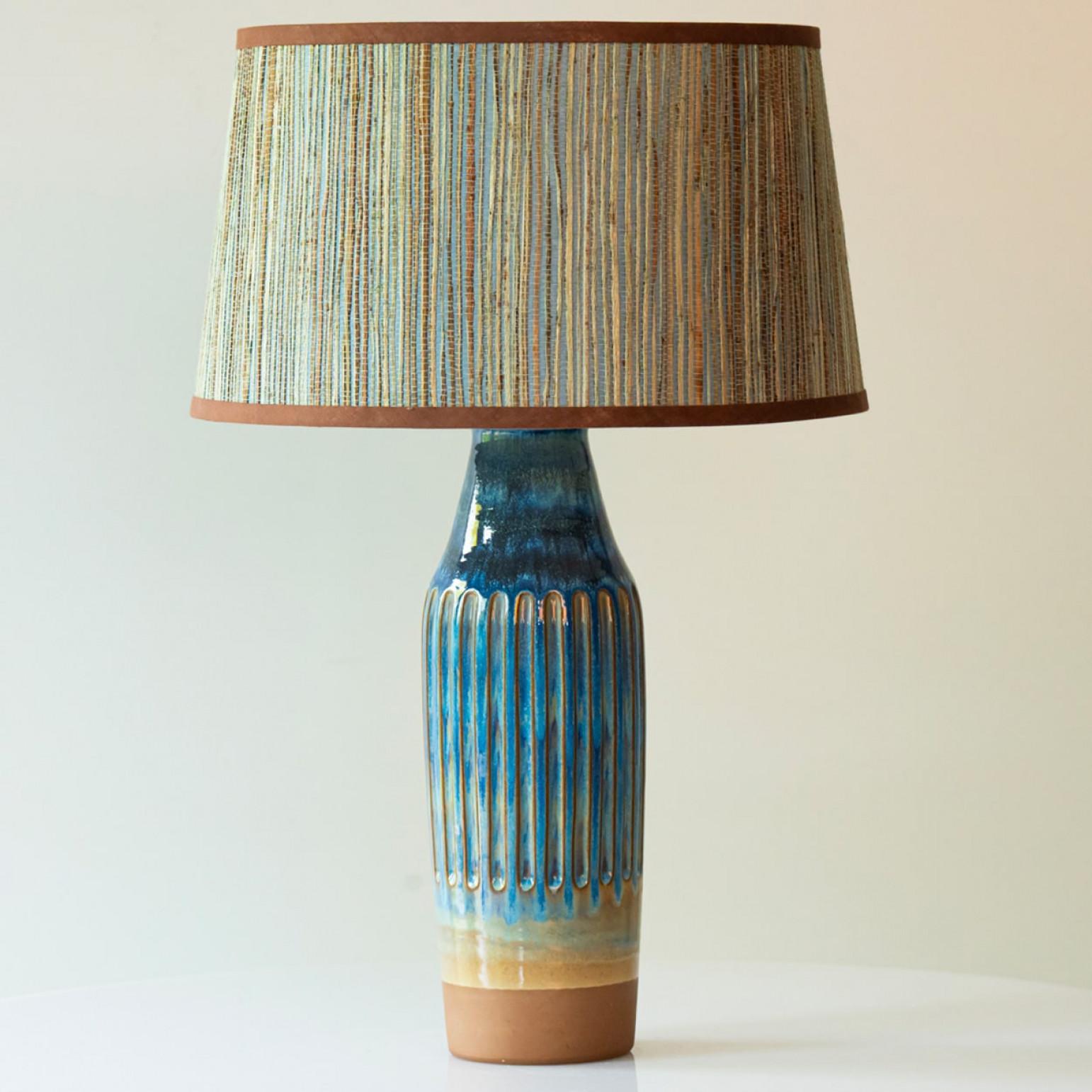Pair of Sea Blue nd Brown Ceramic Table Lamps, Lampshade by R. Houben in vendita 4