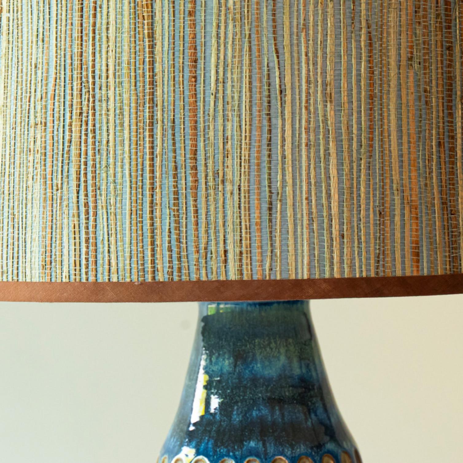 Ceramica Pair of Sea Blue nd Brown Ceramic Table Lamps, Lampshade by R. Houben in vendita