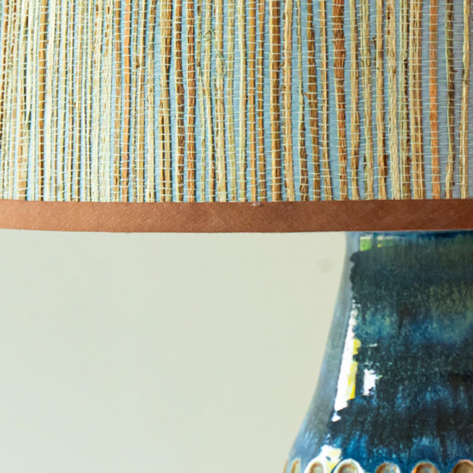Pair of Sea Blue nd Brown Ceramic Table Lamps, Lampshade by R. Houben in vendita 1