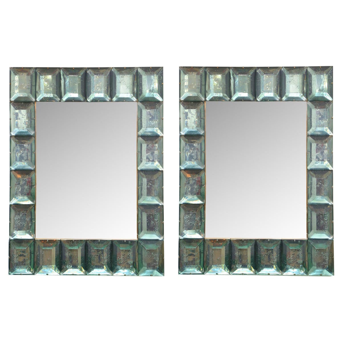 Coppia di blocchi di vetro di Murano Greene & Greene & Greene Diamante Specchio, In Stock