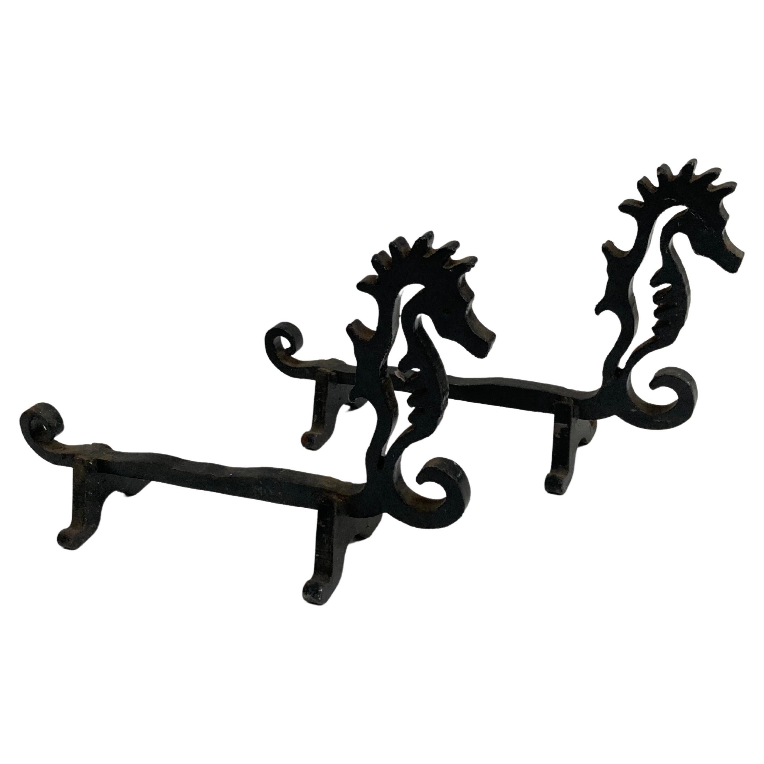 Pair of "Sea Horse" Andirons by Edouard Schenck For Sale