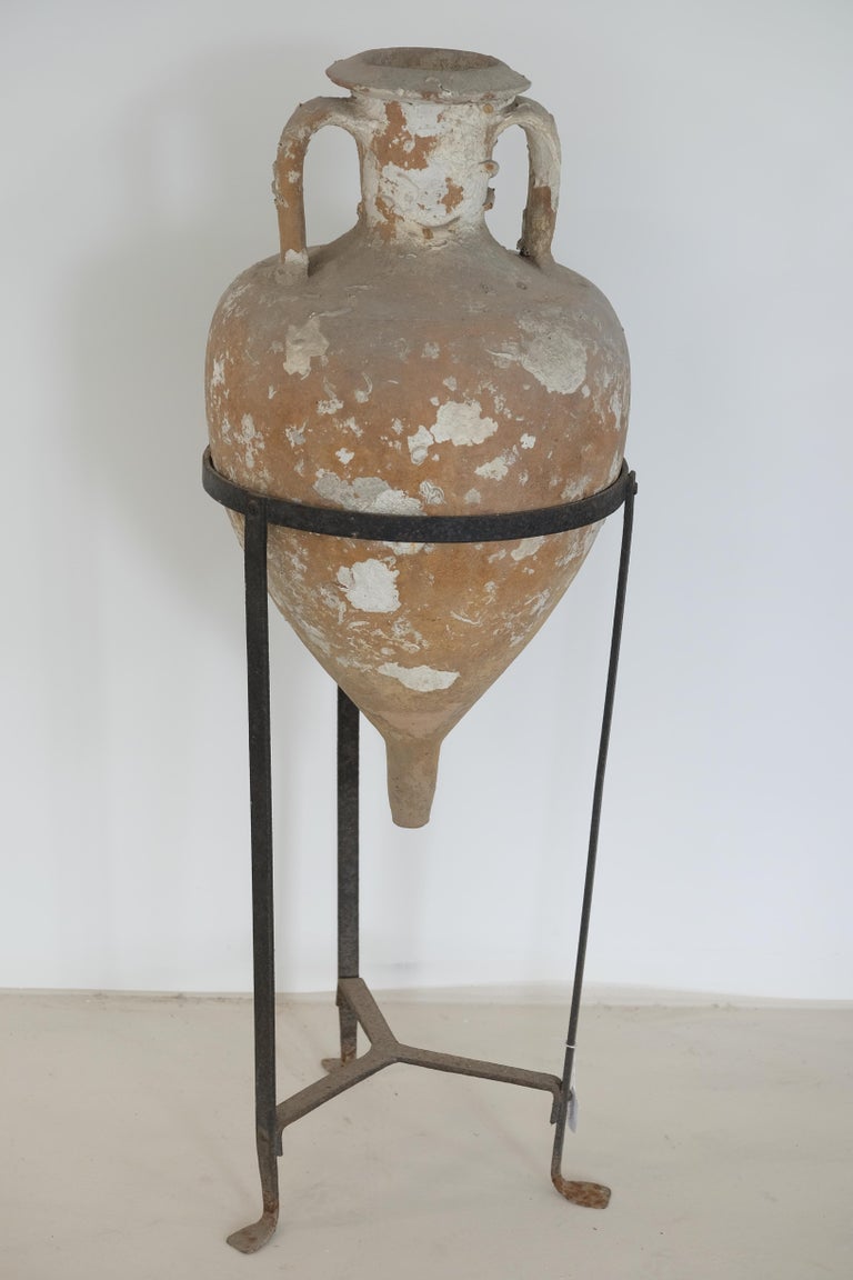 Pair of Sea Salvaged Roman Amphorae with 19th Century Wrought Iron
