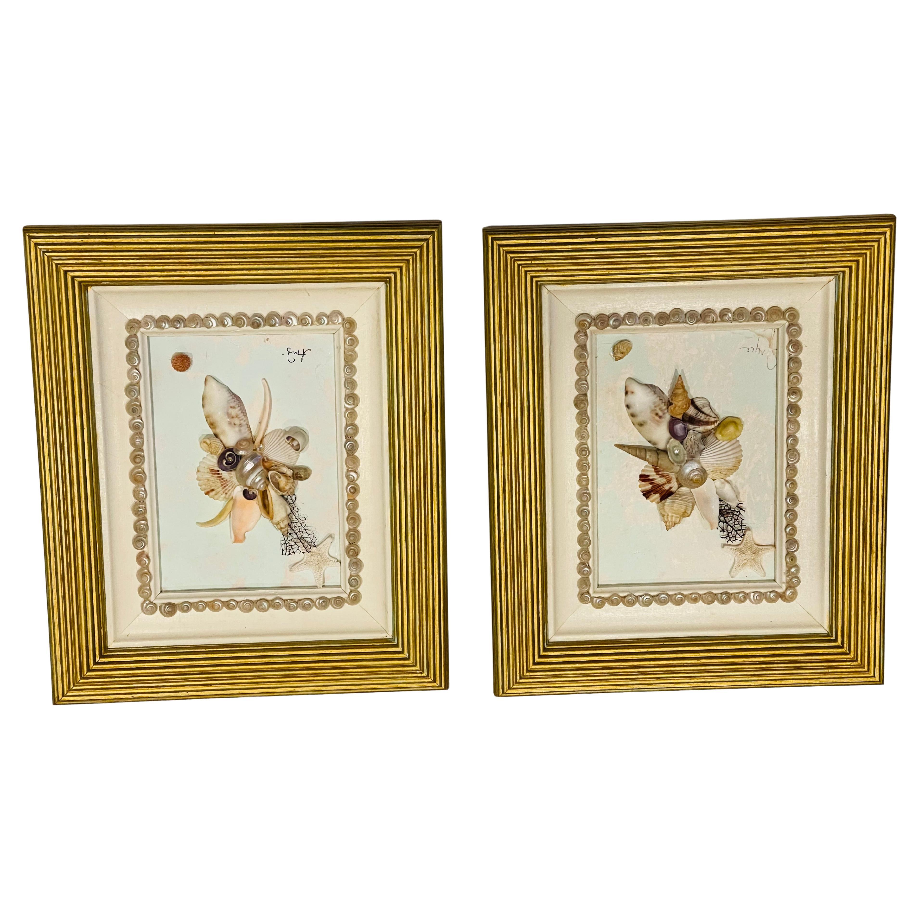 Pair of Sea Shell Artworks Signed and Framed
