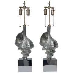 Vintage Pair of Sea Shell-Form Table Lamps in Aluminium