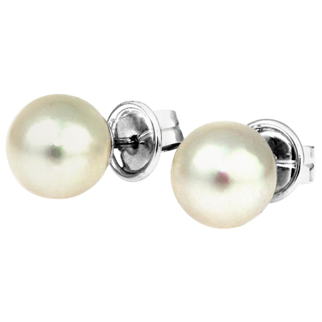 Pair of Sea-Water Cultured Pearl Stud Earrings in 18 Carat White Gold For Sale