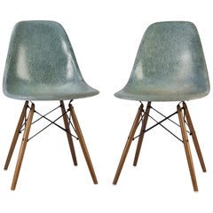Pair of Seafoam Herman Miller Eames DSW Dining Side Shell Chair
