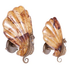 Pair of Seahorse and Penshell Wall Sconces