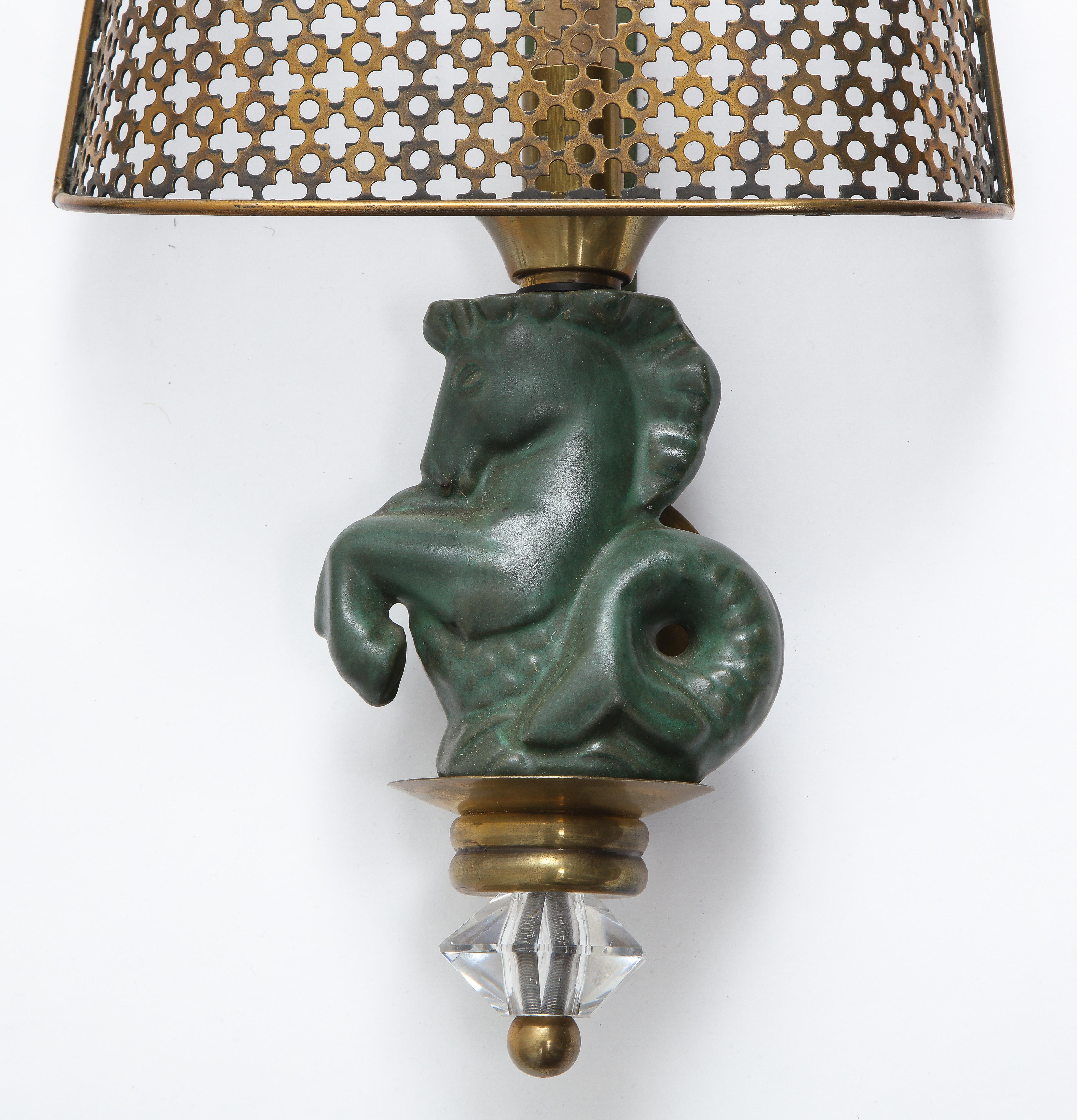 Pair of Seahorse Sconces in Ceramic and Brass by Hasselbur, France, 1960 1