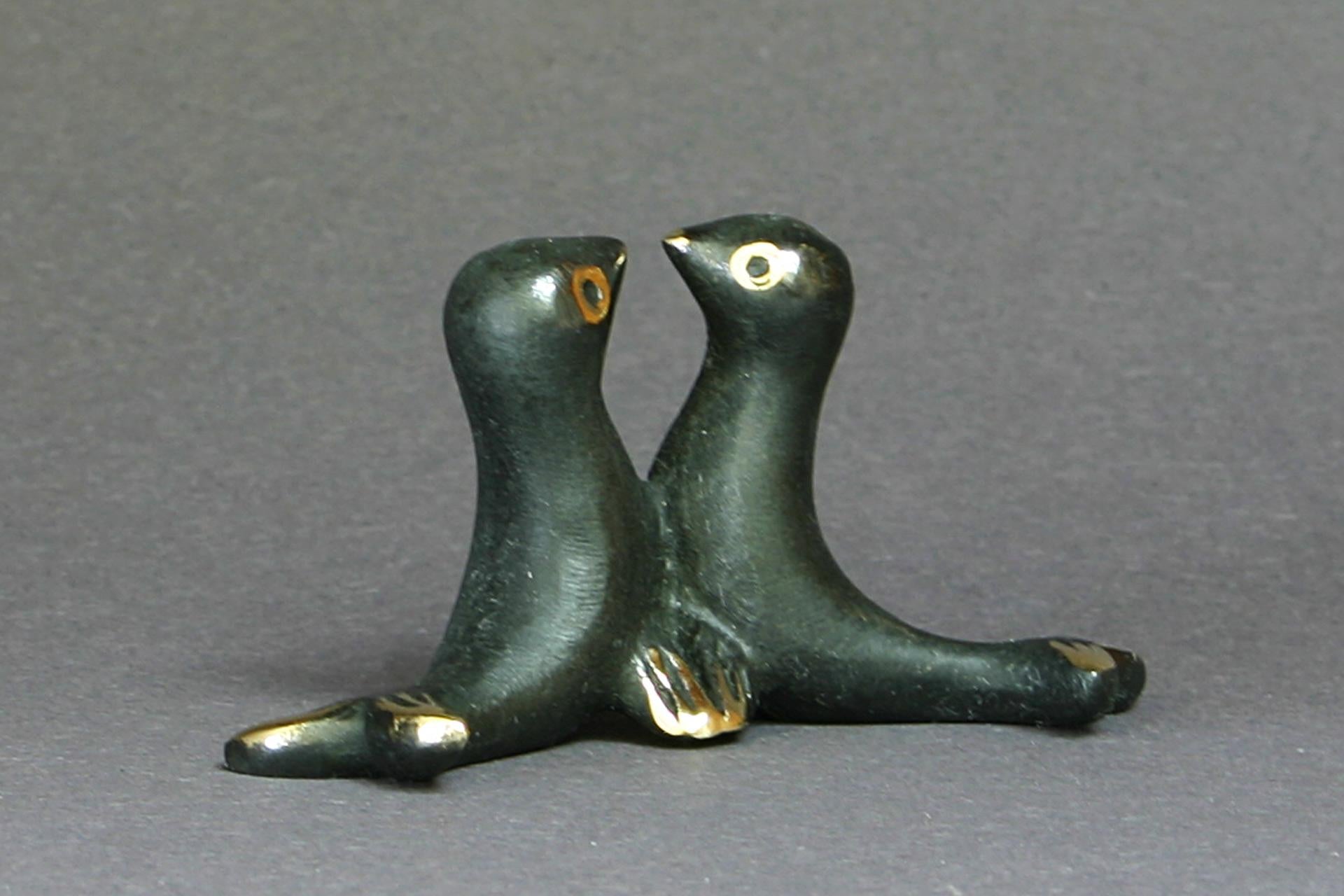Mid-Century Modern Pair of Seals Walter Bosse figurines brass patinated new Vienna Austria TALISMAN