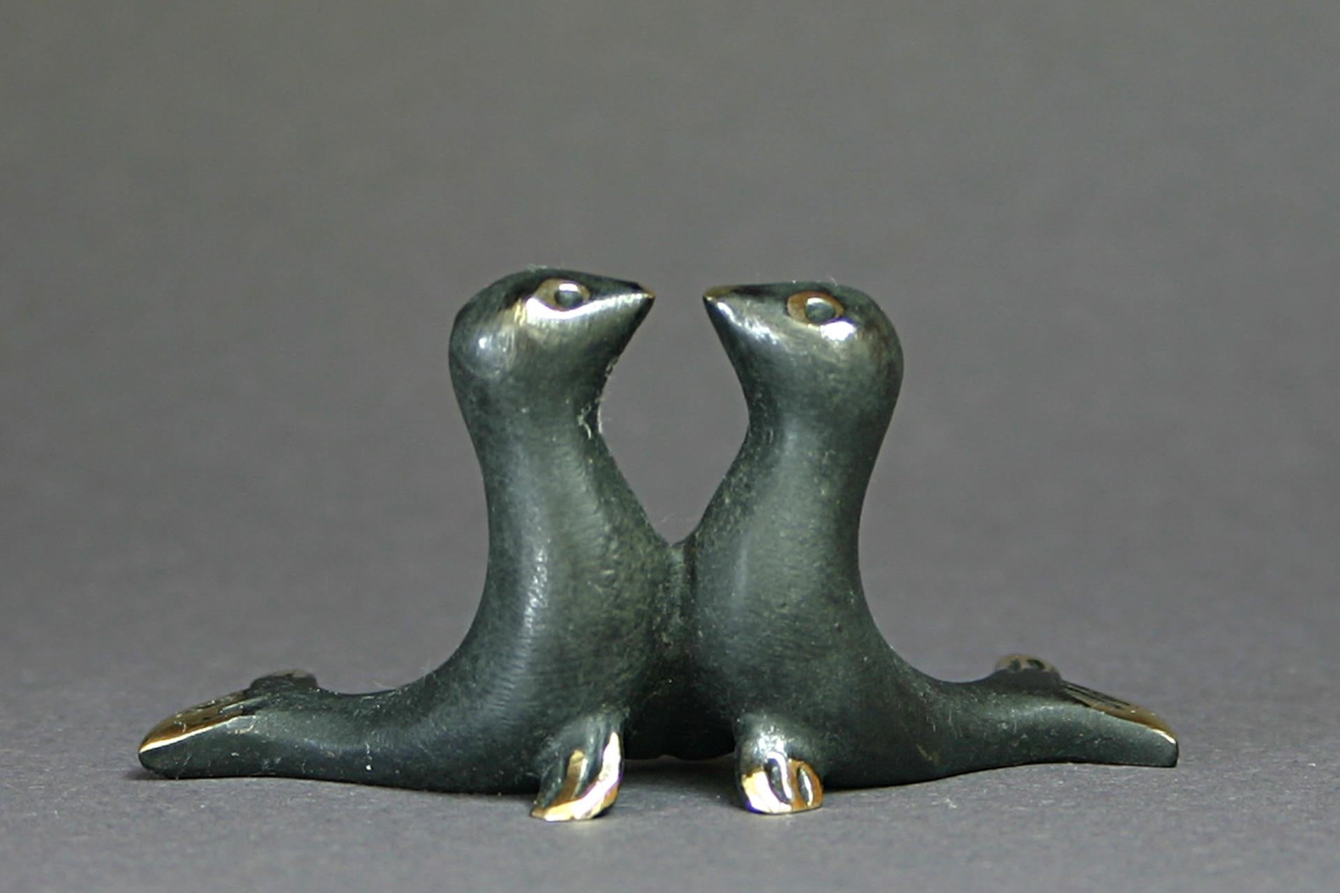 Patinated Pair of Seals Walter Bosse figurines brass patinated new Vienna Austria TALISMAN
