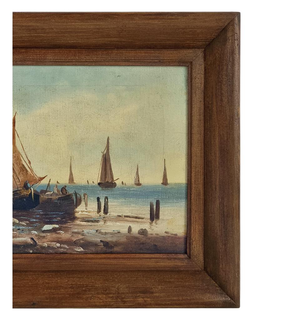 Paire de marines (huile sur toile) dans le style des écoles hollandaises du XVIIe siècle Bon état - En vente à Paris, FR