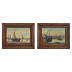 Paire de marines (huile sur toile) dans le style des écoles hollandaises du XVIIe siècle