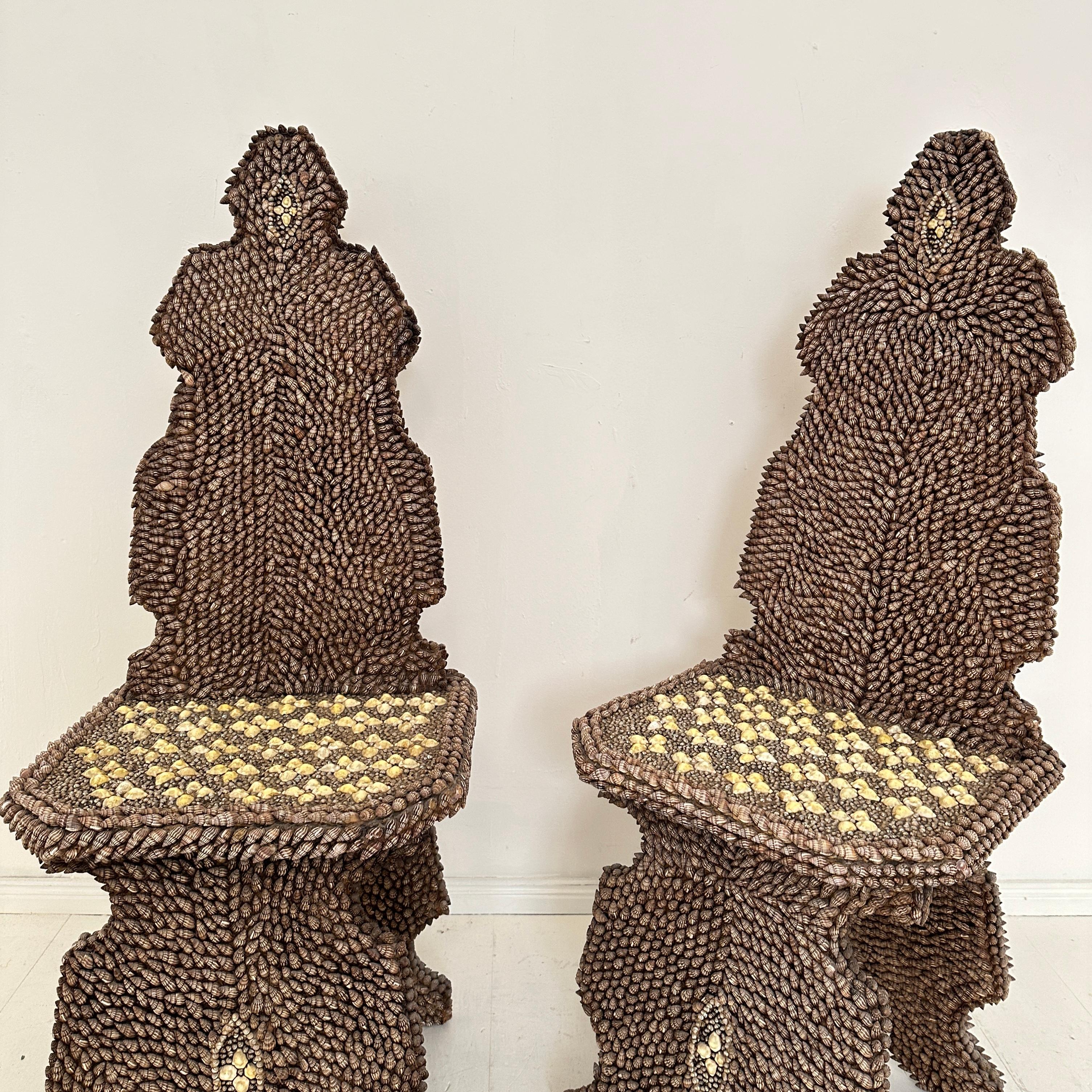 British Pair of Seashell Encrusted Chairs by J. Antony Redmile, around 1970 For Sale