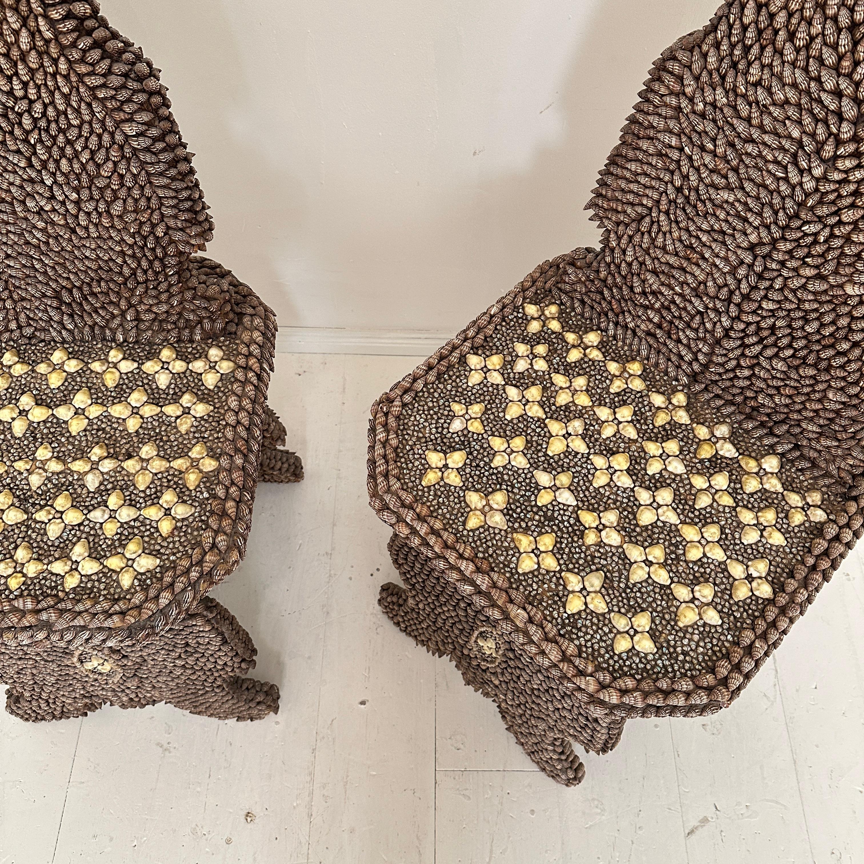 Shell Pair of Seashell Encrusted Chairs by J. Antony Redmile, around 1970 For Sale