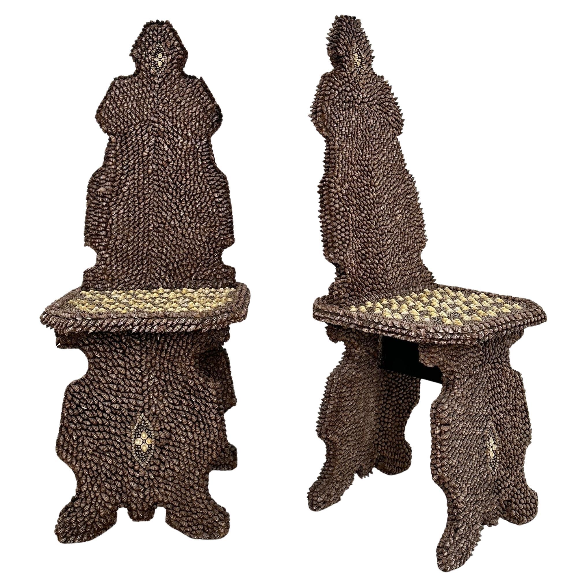Pair of Seashell Encrusted Chairs by J. Antony Redmile, around 1970 For Sale
