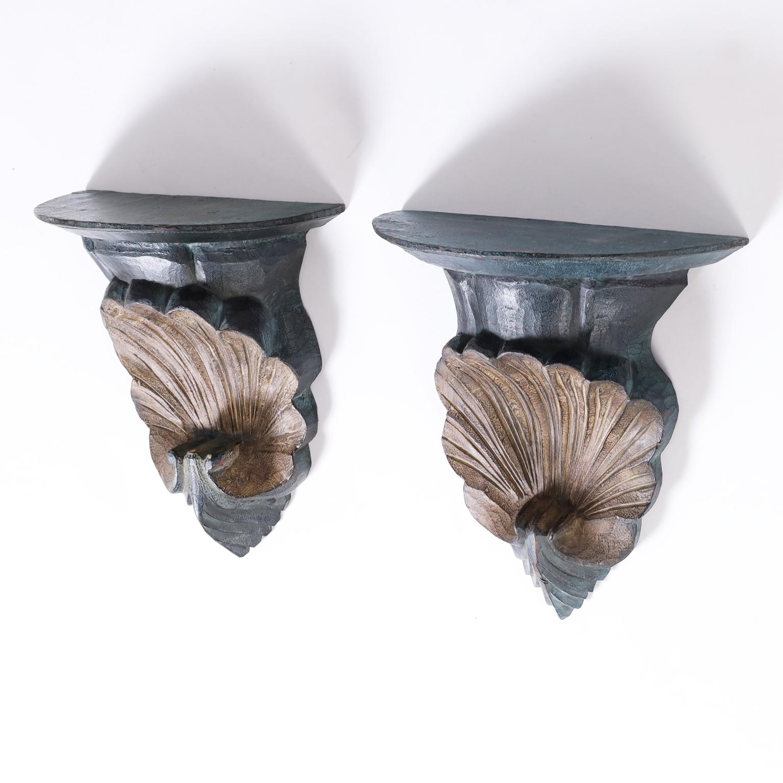 Anglo-Indian Pair of Seashell Wall Brackets For Sale