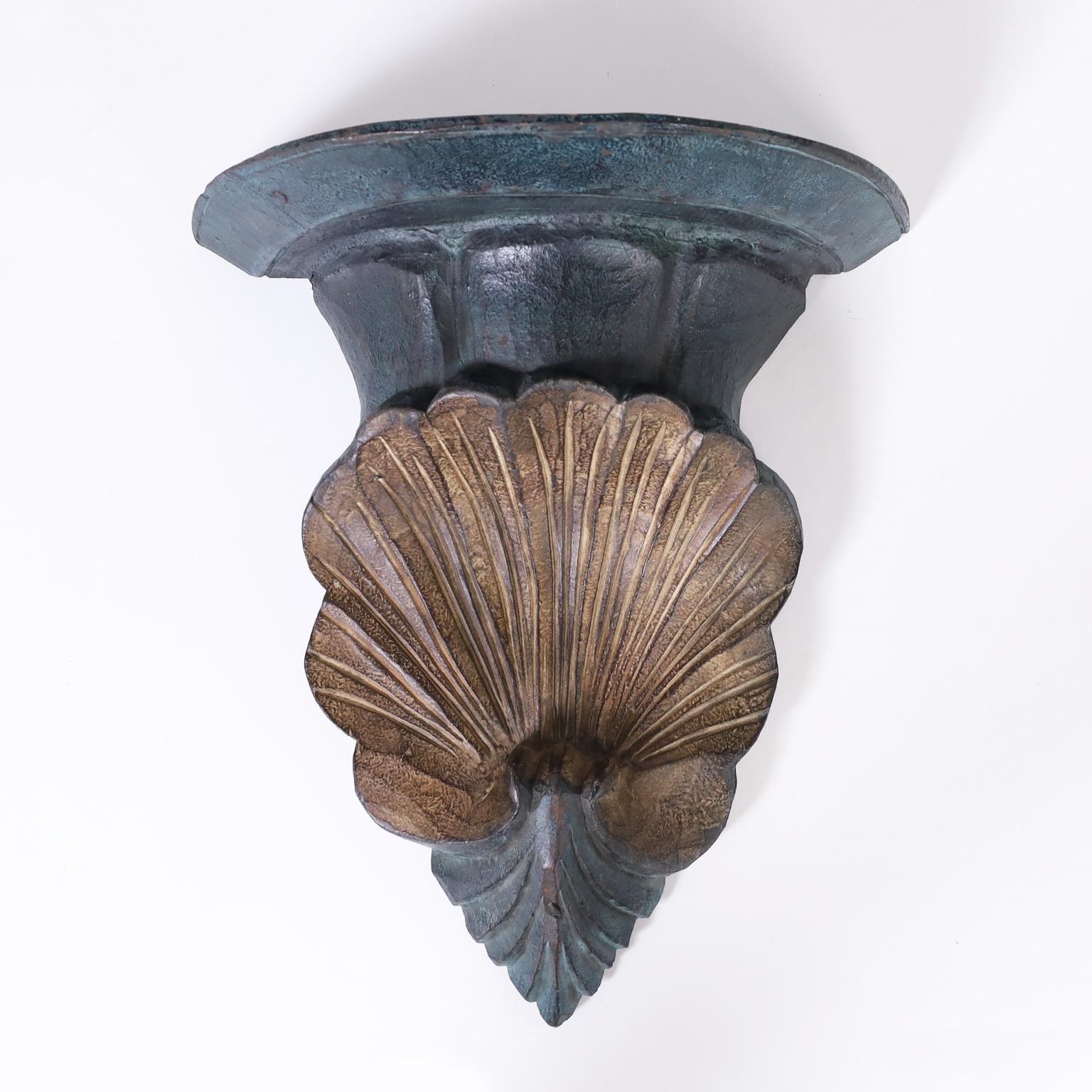 Anglo-Indian Pair of Seashell Wall Brackets