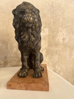 Pair of Seated Bronze Lost Wax Lions with Red Marble base Verona, 1960/70 Naples