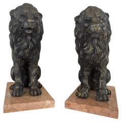 Pair of Seated Bronze Lost Wax Lions with Red Marble base Verona, 1960/70 Naples
