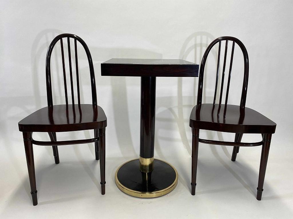 Pair of secession Josef Hoffmann chairs ex. by Thonet. Professionally stained and repolished.